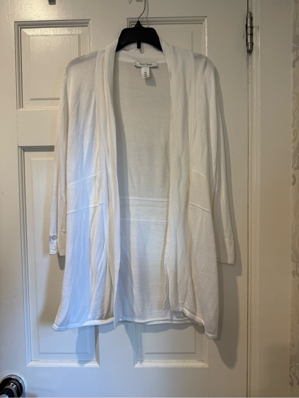 White House Black Market Cream Open-Front Draped Cardigan